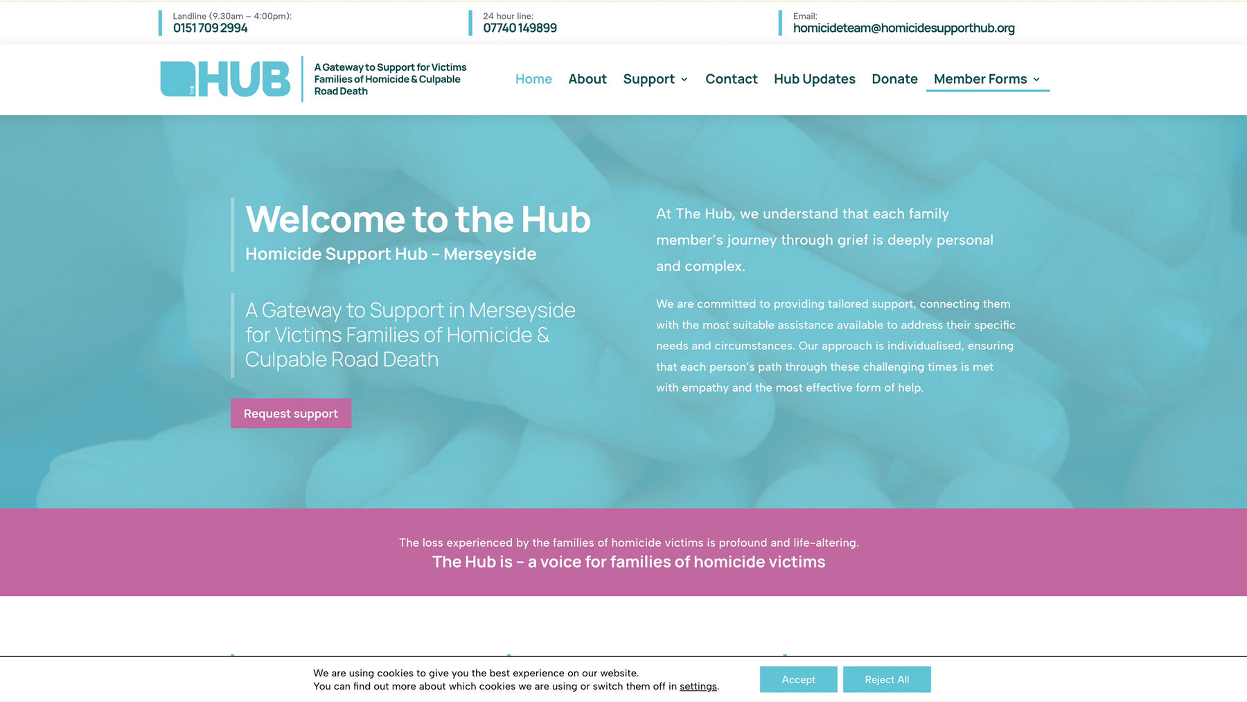 Homicide Support Hub marketing website homepage