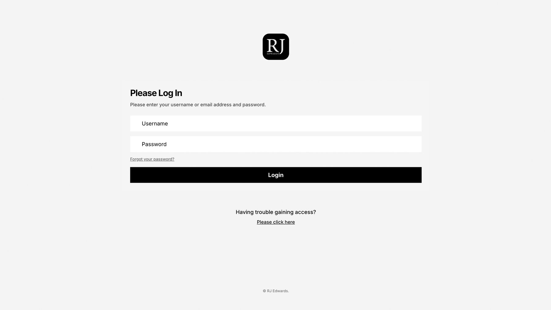 RJ Edwards custom web app sign-in screen