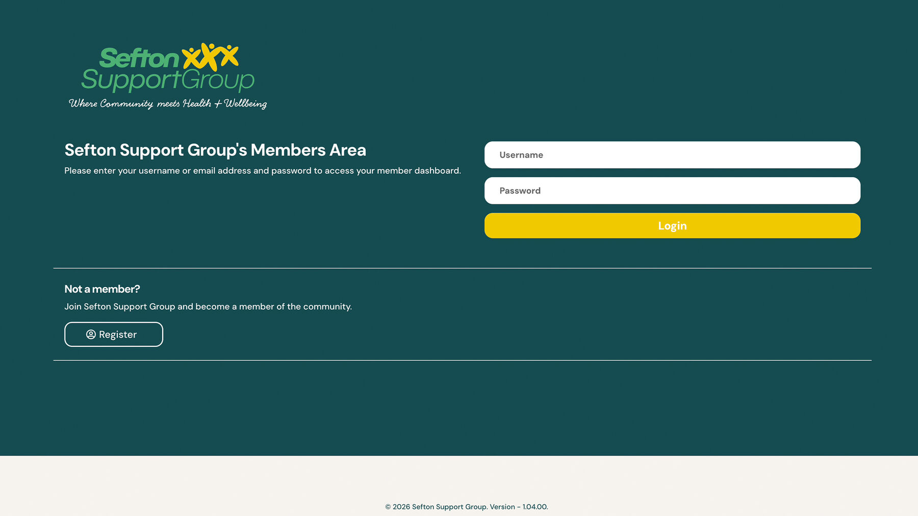 Sefton Support Group members area sign-in screen
